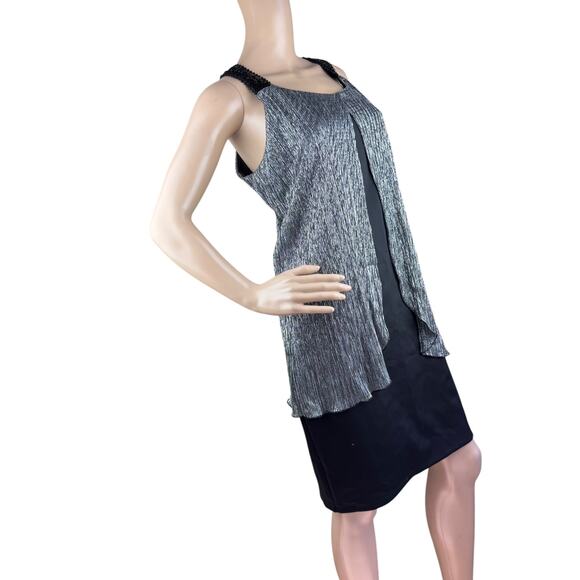 Enfocus Studio Metallic Silver Black Sequin Sleeveless Knee Length Sheath Dress - Picture 4 of 8